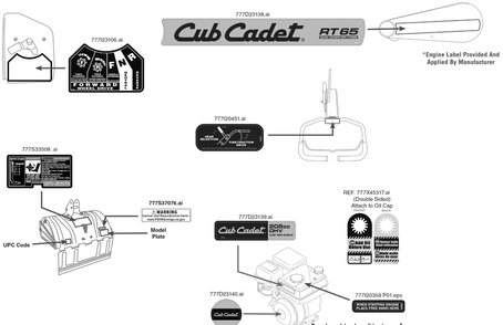 Label Map Diagram and Parts List for RT65 (21AB45M8710)(2019) Cub Cadet Tiller